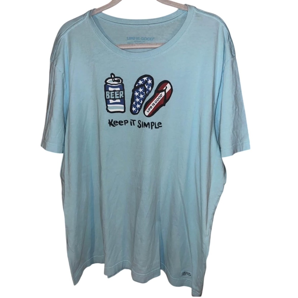 Life is Good Crusher Tee XXL Blue Keep It Simple Beer Flip Flops Graphic T-Shirt